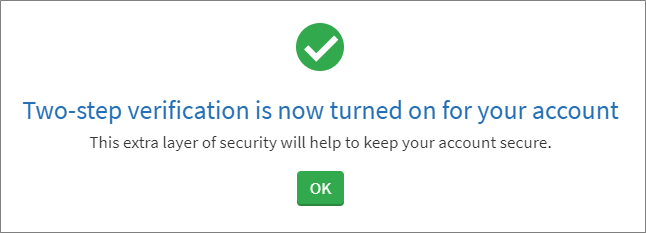 Two-step verification is turned on